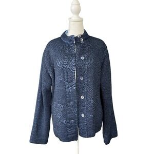 CCC Jacket Womens XL Blue Black Reversible Textured Button Up‎ Casual Poly Blend